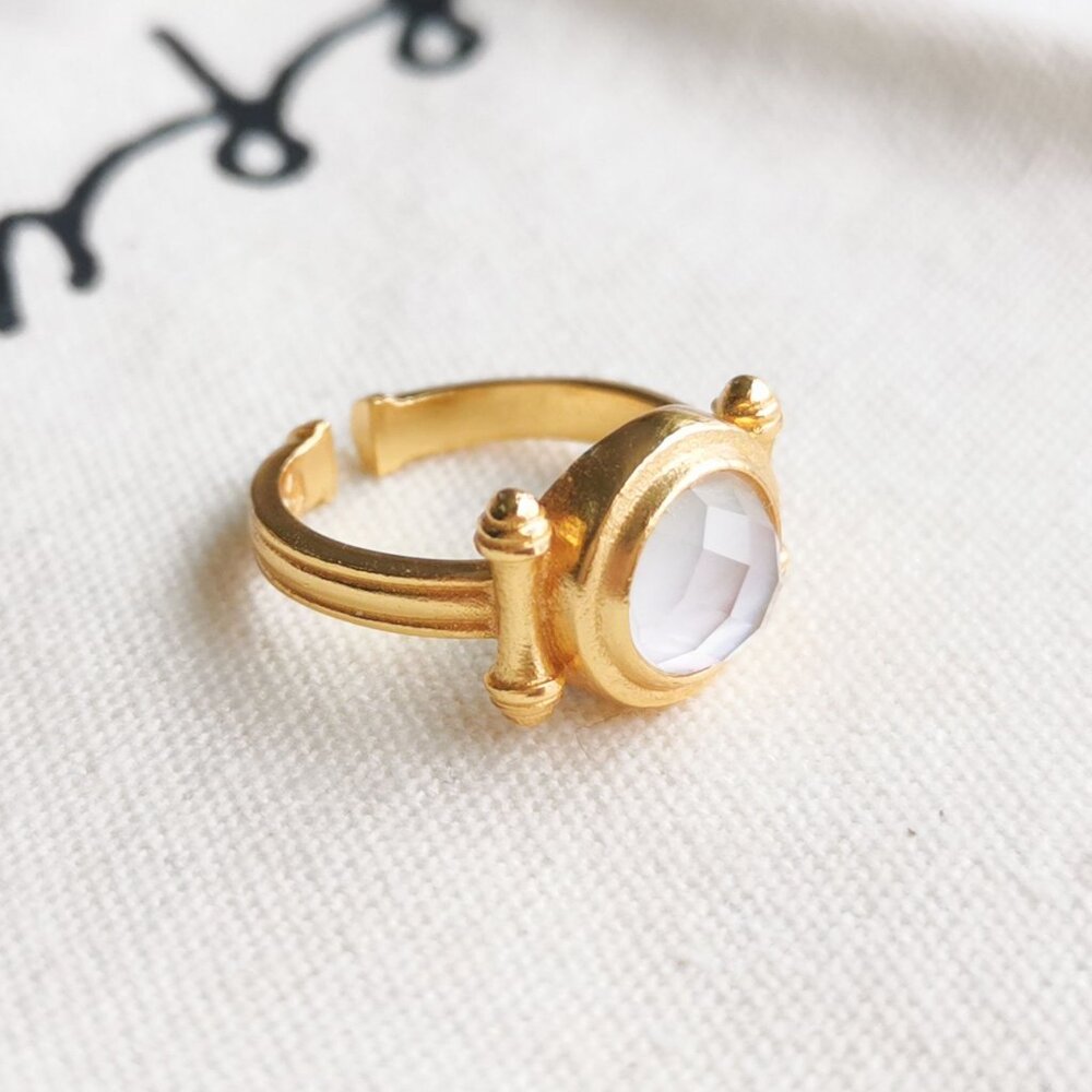 Julie Vos Adjustable Ring - Bamboo - Clear Crystal Gold